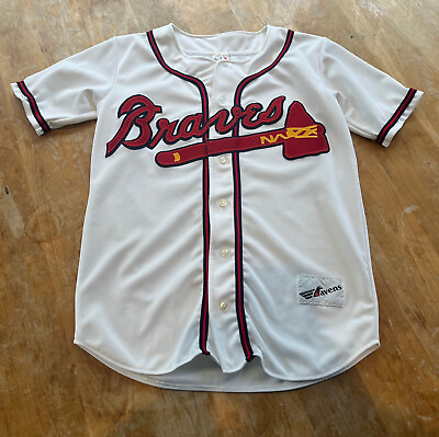 #ad Vintage Ravens Knit Atlanta Braves MLB Jersey WHITE Medium Canada Sewn $59.99