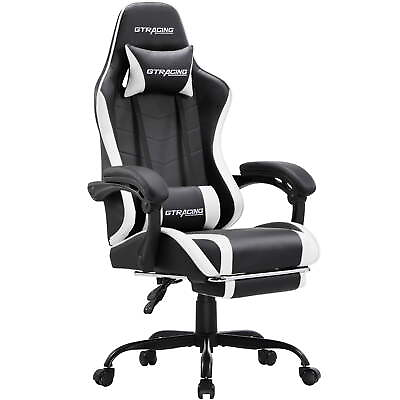 #ad Gaming Chair with Footrest Height Adjustable Office Swivel Reclining White $189.00