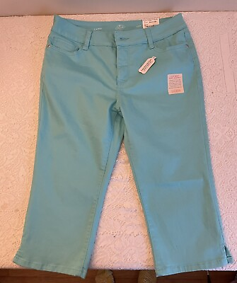 #ad NWT St Johns Bay PETITE Secretly Slender Turquoise Capri Pants Size 10 Recycled $10.00