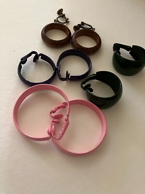 #ad vintage estate LOT OF FOUR PAIR CLIP ON AND SCREW BACK HOOP EARRINGS $7.99