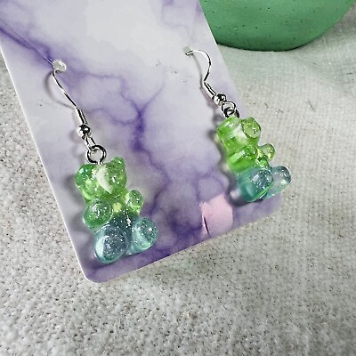 #ad Cute Handmade Gummy Bear Earrings Gift Colourful Kawaii Sweets Blue Green $8.99