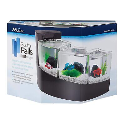 #ad Betta Falls 3 Section Aquarium Fish Tank With QuietFlow Power Filtration Black $81.58