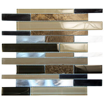 #ad Mosaic Linear Tile Glass Marble Metal Eternital Linear Kitchen Backsplash Brown $147.73