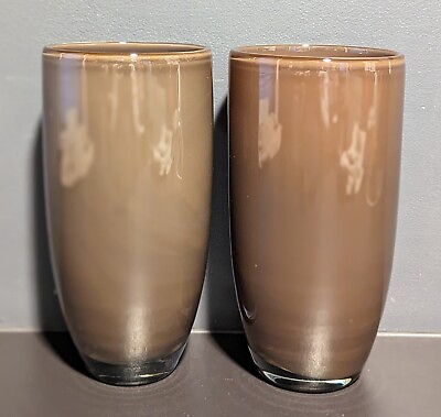 #ad Lot of 2 Art Glass Brown Vase 8.75” Hand Made Blown In Poland $29.99