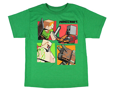 #ad Minecraft Boy#x27;s Character Grid Action Poses Cotton Polyester T Shirt 10 12 $11.95