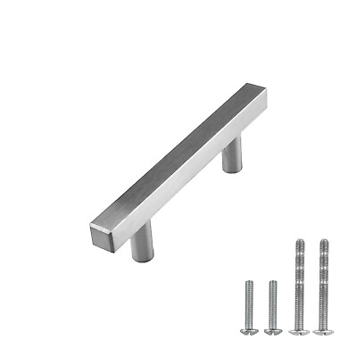 #ad Brushed Nickel Square Modern Cabinet Handles Pulls Knobs Kitchen Stainless Steel $63.25