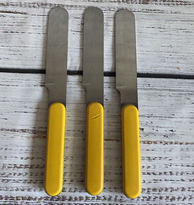 #ad 3 Vintage Mid Century DANSK International Japan Yellow Acrylic Butter Knife Lot $34.99