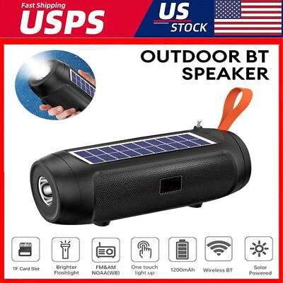 #ad Bluetooth Wireless Portable Speaker Solar Power Stereo Bass USB SD FM Radio LOUD $28.67
