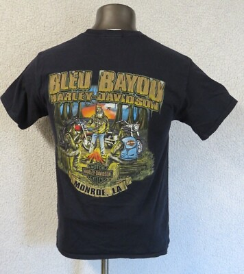 #ad Mens Harley Davidson T Shirt Size M Black Bleu Bayou Monroe LA Cotton Tee $19.99