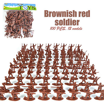 #ad 100 Pcs Brown Plastic Mini Army Men 1quot; Inch Bulk Action Figures Toy Soldiers $6.99