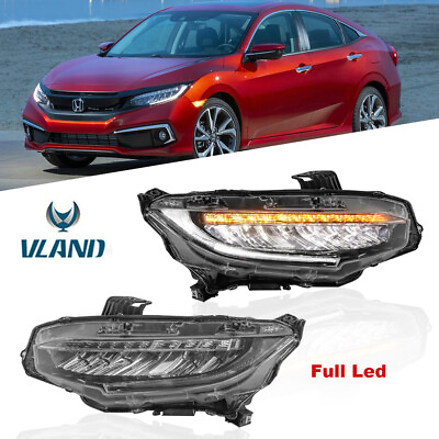 #ad #ad 2PCS Sequential Turn Signal Front LED Headlights For 2016 2021 Honda Civic $269.99