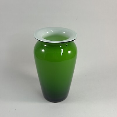 #ad Vintage Mid Century Green Cased Art Glass Vase $25.00