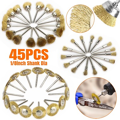#ad 45Pcs Brass Wire Wheel Cup Pen Brush Mix Set For Dremel Rotary Tool Die Grinder $9.99