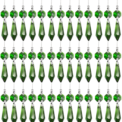 #ad 40Pcs Green Chandelier Lamp Clear Crystal Icicle Prisms Bead Hanging Pendants $19.85