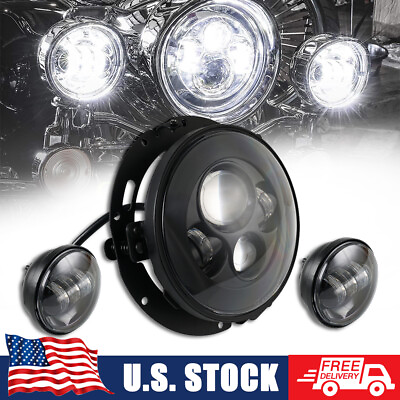 #ad 7quot; Motorcycle LED Headlight 4.5quot; Fog Light Passing Lamps Combo Conversion Kit $99.99