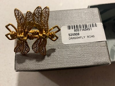#ad Alexander McQueen Twin Skull dragonfly Filigree Gold Plated Ring GBP 295.00