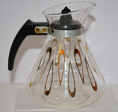 #ad MCM Vintage Retro David Douglas Flameproof 8 Cup Carafe Coffee Pot Gold Teardrop $23.95