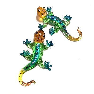 #ad 2 Pcs Colorful Gecko Hand Blown Glass and Hand Painted Art Figure # BG 24 $29.94