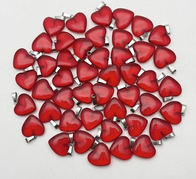 #ad Large Red Glass Heart Pendant with 24quot; Snake Chain Necklace $14.95