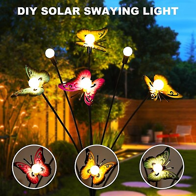 #ad Solar Garden Lights Solar Swaying Butterfly Lights 2 Pack 6 LED Firefly Flower $14.99