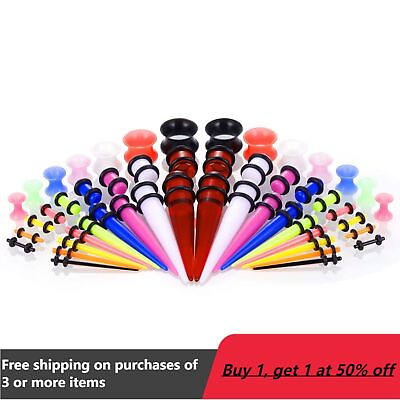 #ad 50pcs set Acrylic Silicone Ear Stretcher Expander Gauge Plugs Tappers Stretching $6.99