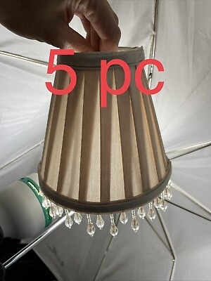 #ad Set 5 Clip on Chandelier Lamp Shades Beaded Pleated Champagne Beige Taupe 6x5.5quot; $49.99