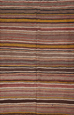#ad Vintage Striped Kilim Reversible Accent Rug 5x7 Wool Flat weave Tribal Carpet $599.00