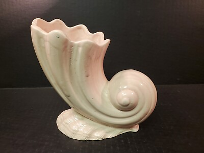 #ad Pink Unmarked Vintage Shell Shaped Vintage Pottery Vase 6#x27;x 5#x27; Glossy $15.00