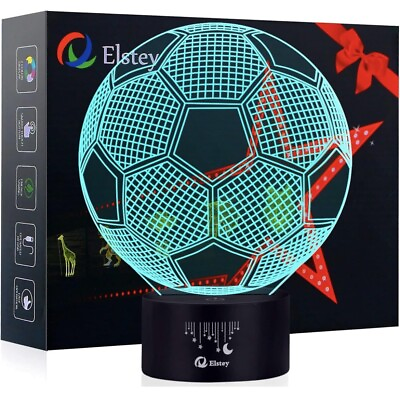#ad Elstey Soccer 3D LED Night Light Optical Illusion Lamp 7 Color $14.99