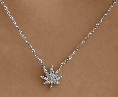 #ad Ladies Leaf Charming Necklace 0.11cts D VVS Genuine Moissanite 925 Silver 18quot; $161.49