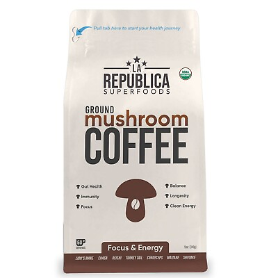 #ad La Republica Ground Mushroom Coffee USDA Organic Fair Trade Brazil 60 Servings $23.00