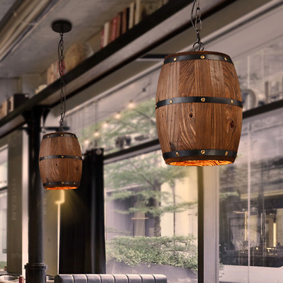 #ad Wood Wine Barrel Hanging Light Ceiling Lamp Pendant For Restaurant Bar Cafe USA $51.70