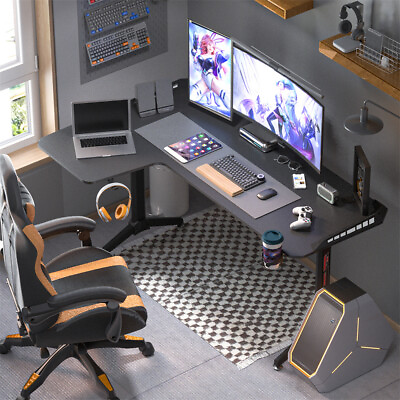 #ad Ultrawide L shaped Corner Gaming Office Desk Carbon Fiber Computer Desk 63inch $129.90