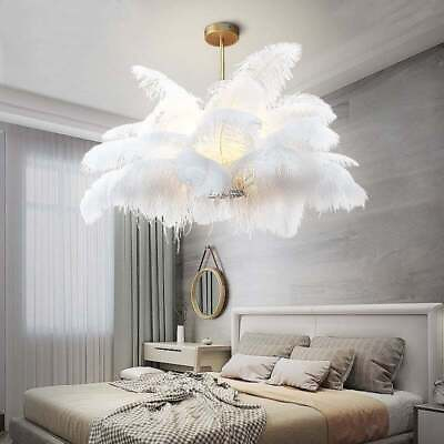 #ad Ceiling Lights Natural Ostrich Feather LED Pendant Lamp Bedroom Hanging Lamps US $219.00