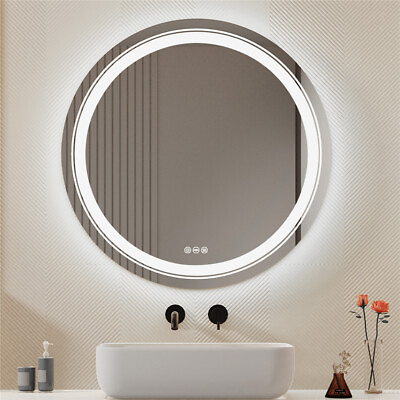 #ad LED Round Bathroom Mirror w Lights Frontlit amp; Backlit Dimmable Anti Fog Mirrors $115.95