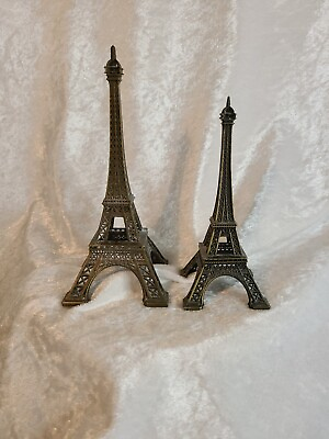 #ad 2 Paris Eiffel Tower Desk Rose Gold Rhinestone Black Metal Statue Figurine Decor $9.09