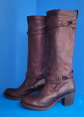 #ad Frye Knee High Vtg Boots 76396 Womens 7.5B Brown Leather Made In Mexico $99.99