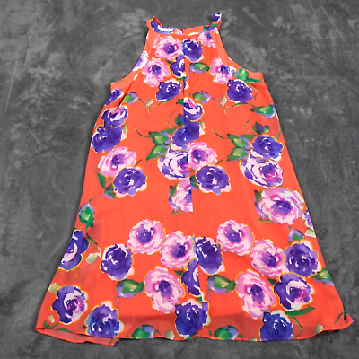 #ad Betsey Johnson Dress Womens 8 High Neck Flowy Chiffon Halter Pink Floral Ocean $22.99