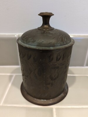 #ad Carved Brass Container India $12.00