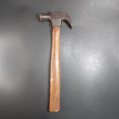 #ad Vintage Antique U.S.A. Old Wood Handle Curved Claw Hammer Tapered Head $29.99