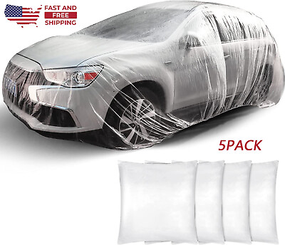 #ad 5Pcs Clear Plastic Temporary Universal Disposable Car Cover Rain Dust Garage US $17.23