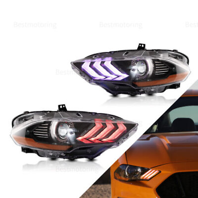 #ad 2X LED Projector Headlights For Ford Mustang 2018 2021 Front Lamps Full RGB DRL $679.49