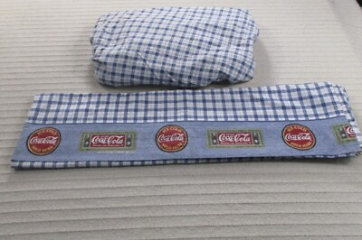 #ad Coca Cola Twin Sheet Set Coke Blue Plaid Fitted Flat 39x76in Bedding Cotton $32.99