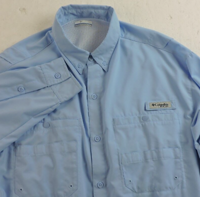 #ad Columbia PFG Mens XL Omni Shade Powder Blue Long Sleeve Button Shirt Vented $24.74