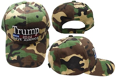 #ad Trump 2024 Save America Woodland Camouflage Camo Adjustable Embroidered Cap Hat $10.88