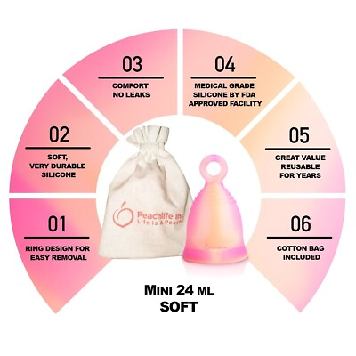 #ad Peachlife FDA Mini Soft Menstrual Period Cup Ring Easy Removal No Tampon Pad $23.99