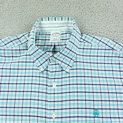 #ad Brooks Brothers Dress Shirt Mens XL Extra Large Blue Green Office Slim Fit Pima $22.99