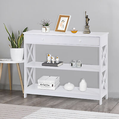 #ad 3 Tier X Shaped Entryway Console Table with Storage Drawer Multipurpose White $69.58