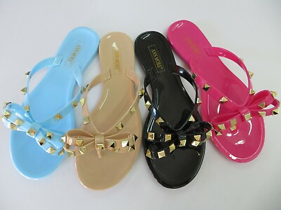 #ad Jelly Sandal quot;ANDREAquot; Girls Kids Flip Flop Flats Slip On Studded Bow Ann More $16.99