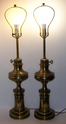#ad Pair of Vintage Stiffel Heavy Brass Table Lamps 34quot; from Base to Finial $130.00
